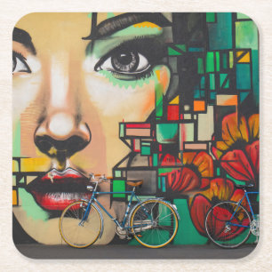 Dessous-de-verre Carré En Papier Vélos sur le mur de Graffiti