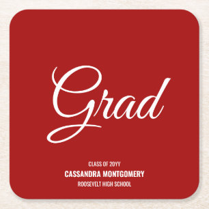 Dessous-de-verre Carré En Papier Vermillion Red Modern Graduation Party
