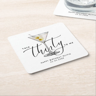 Dessous-de-verre Carré En Papier Verre à Martini « Talk Thirty to Me » 30e Moderne