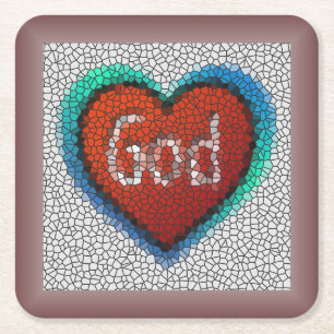 Dessous-de-verre Carré En Papier Verre moulé encadré DIEU Coeur coloré