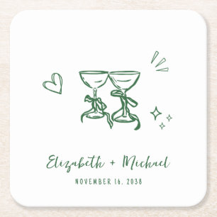 Dessous-de-verre Carré En Papier Verres à vin verts dessinés à la main de manière f