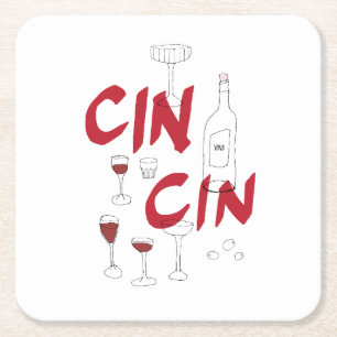 Dessous-de-verre Carré En Papier Verres dessinés à la main et cin de bouteille text