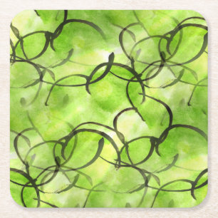 Dessous-de-verre Carré En Papier vert d'arrière - plan de peinture de main