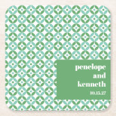 Dessous-de-verre Carré En Papier Vert et bleu Mid Chic Mariage personnalisé (Devant)