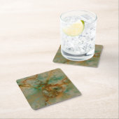 Dessous-de-verre Carré En Papier Vert et marbre d'or (En situation)
