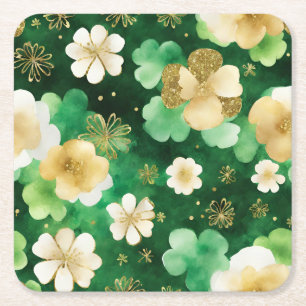 Dessous-de-verre Carré En Papier Vert et Or Shamrock de la Saint-Patrick
