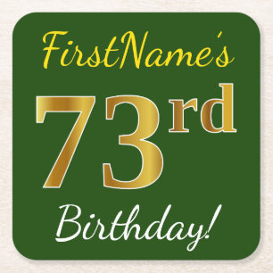 Dessous-de-verre Carré En Papier Vert, Faux Gold 73e anniversaire + Nom personnalis