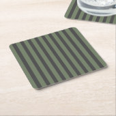 Dessous-de-verre Carré En Papier Vert olive tick rayé moderne (Incliné)