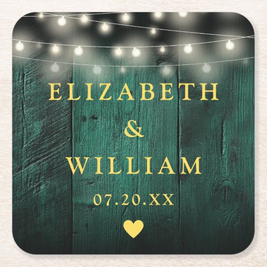 Dessous-de-verre Carré En Papier Vert Rustique Boho Boho Barne Éclairage Mariage (Devant)