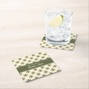 Dessous-de-verre Carré En Papier Vert sauge élégant et floral géométrique beige