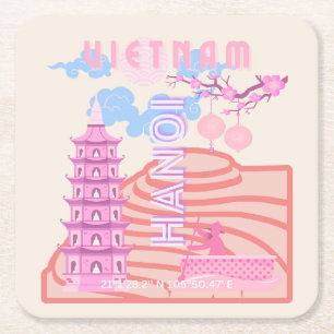 Dessous-de-verre Carré En Papier Vietnam Travel Art, rose