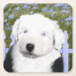 Dessous-de-verre Carré En Papier Vieux anglais Sheepdog Puppy Peinture - Chien Art