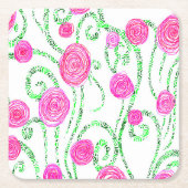 Dessous-de-verre Carré En Papier Vignes vert et rose (Devant)