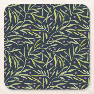 Dessous-de-verre Carré En Papier Vignes vertes sereines et feuillues avec fleurs ro
