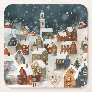 Dessous-de-verre Carré En Papier Ville de Noël illustrative