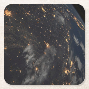 Dessous-de-verre Carré En Papier Ville Lumière La Nuit Sur La Planète Terre