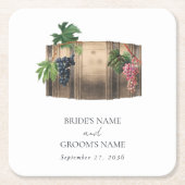 Dessous-de-verre Carré En Papier Vin rustique Barrel Vignoble Mariage (Devant)