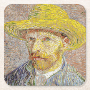 Dessous-de-verre Carré En Papier Vincent van Gogh - Autoportrait au chapeau de pail