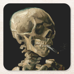 Dessous-de-verre Carré En Papier Vincent van Gogh - Crâne avec cigarette allumée