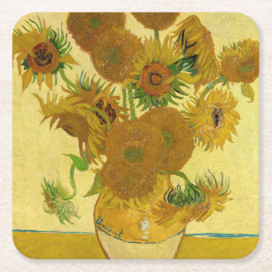 Dessous-de-verre Carré En Papier Vincent van Gogh - Vase avec quinze tournesols