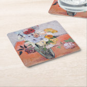 Dessous-de-verre Carré En Papier Vincent van Gogh - Vase avec Roses et anémones (Incliné)