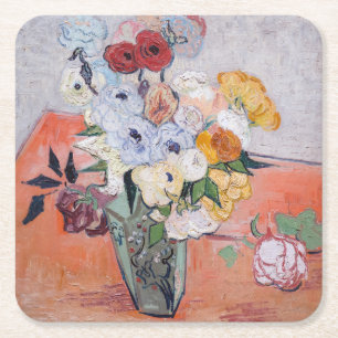 Dessous-de-verre Carré En Papier Vincent van Gogh - Vase avec Roses et anémones