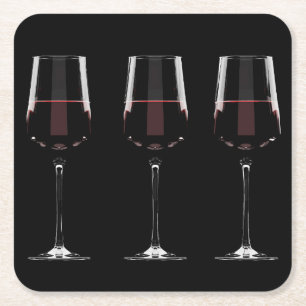 Dessous-de-verre Carré En Papier Vins avec vin rouge sur noir