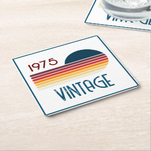 Dessous-de-verre Carré En Papier Vintage 1975 Retro Stripe Sun 50e anniversaire
