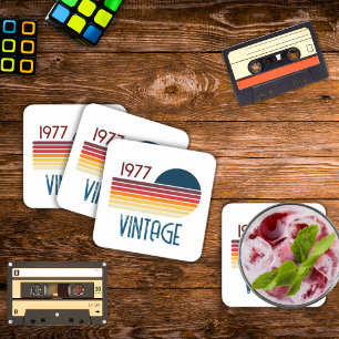 Dessous-de-verre Carré En Papier Vintage 1977 Rayure Rétro Soleil 50e Anniversaire