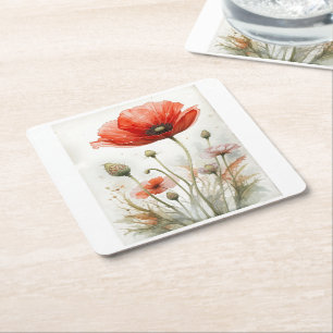 Dessous-de-verre Carré En Papier Vintage Agritourisme Décor Rouge Poppy Jardin Fleu