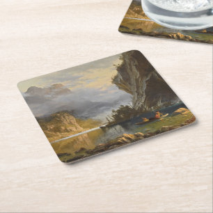 Dessous-de-verre Carré En Papier Vintage Albert Bierstadt Indiens Speed Fishing