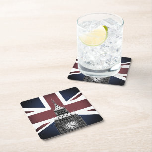 Dessous-de-verre Carré En Papier Vintage British Flag & Big Ben, Londres, Royaume-U