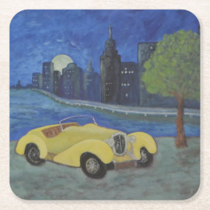 Dessous-de-verre Carré En Papier Vintage Car City Dessous de verre de fête de scène