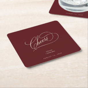 Dessous-de-verre Carré En Papier Vintage Cheers Mariage Bordeaux et Ivoire
