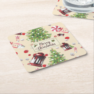 Dessous-de-verre Carré En Papier Vintage Christmas Art Motif