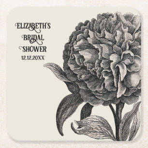 Dessous-de-verre Carré En Papier Vintage Fleur de pivoine Élégant Floral Botanique