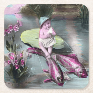 Dessous-de-verre Carré En Papier Vintage Français Avril Fool Pistcard