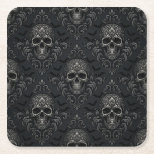 Dessous-de-verre Carré En Papier Vintage gothique victorien crâne damassé Halloween