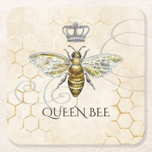 Dessous-de-verre Carré En Papier Vintage Queen Bee Royal Crown Honeycomb Beige
