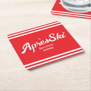Dessous-de-verre Carré En Papier Vintage Red Apres Ski Custom Ski Resort Party