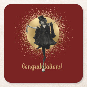 Dessous-de-verre Carré En Papier Vintage Top Hat Dancer Félicitations