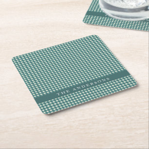 Dessous-de-verre Carré En Papier Vintage Turquoise et blanc En vichy Plaid Personna