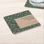 Dessous-de-verre Carré En Papier Vintage Vert Floral Boho Mariage Personnalisé Merc<br><div class="desc">Vintage Forest Green Blush Floral Boho Mariage  personnalisé Merci Carré papier Dessous de verre</div>