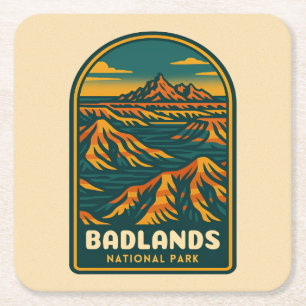 Dessous-de-verre Carré En Papier Vintage voyage Badlands National Park Rétro Pittor