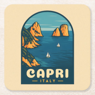Dessous-de-verre Carré En Papier Vintage voyage rétro Capri Italie Côte Pittoresque