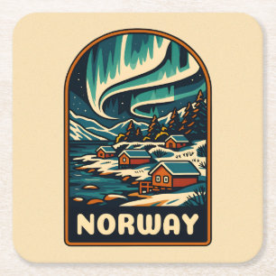 Dessous-de-verre Carré En Papier Vintage voyage rétro Norvège Northern Lights Pitto
