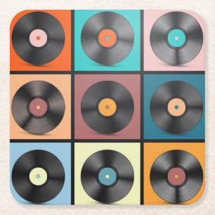 Dessous-de-verre Carré En Papier Vinyl records : retro LP set.