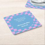Dessous-de-verre Carré En Papier Violet Bleu À damiers Rétro Couples Personnalisés<br><div class="desc">Ces dessous de verre personnalisés sont un complément dynamique et ludique à toute célébration. Dotées d'un design à damiers tendance bleu et lavande, elles apportent une touche moderne et fantaisiste à votre événement. Le texte, mis en typographie simple et propre, crée un équilibre parfait entre le plaisir et l'élégance. Que...</div>