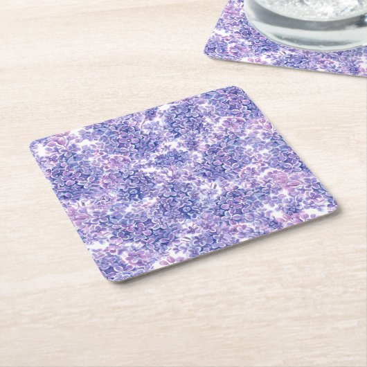 Dessous-de-verre Carré En Papier Violette aquarelle fleurs lilas (Incliné)