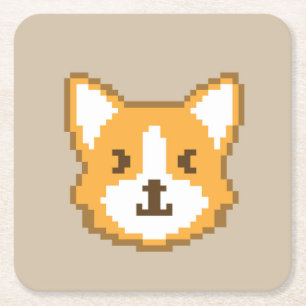 Dessous-de-verre Carré En Papier Visage de chien mignon pixelisé